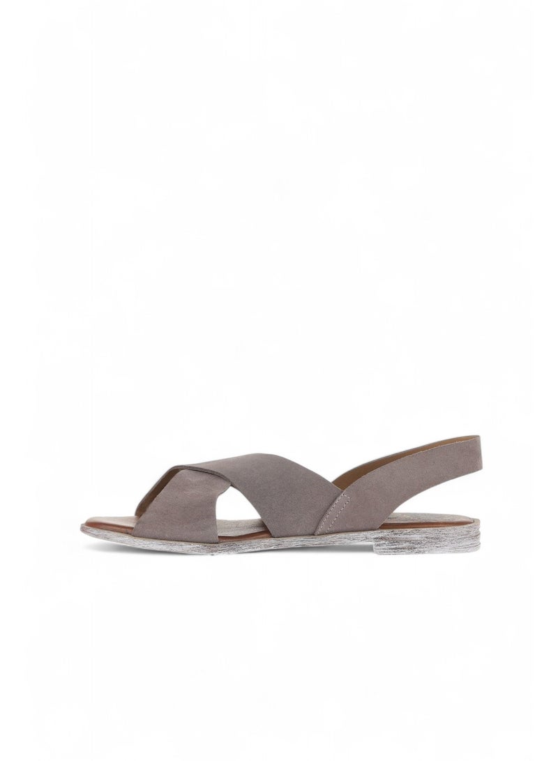 BUENO Women's Taupe Suede Criss-Cross Slingback Sandals – Flat Sole with Distressed White Finish - Image 3