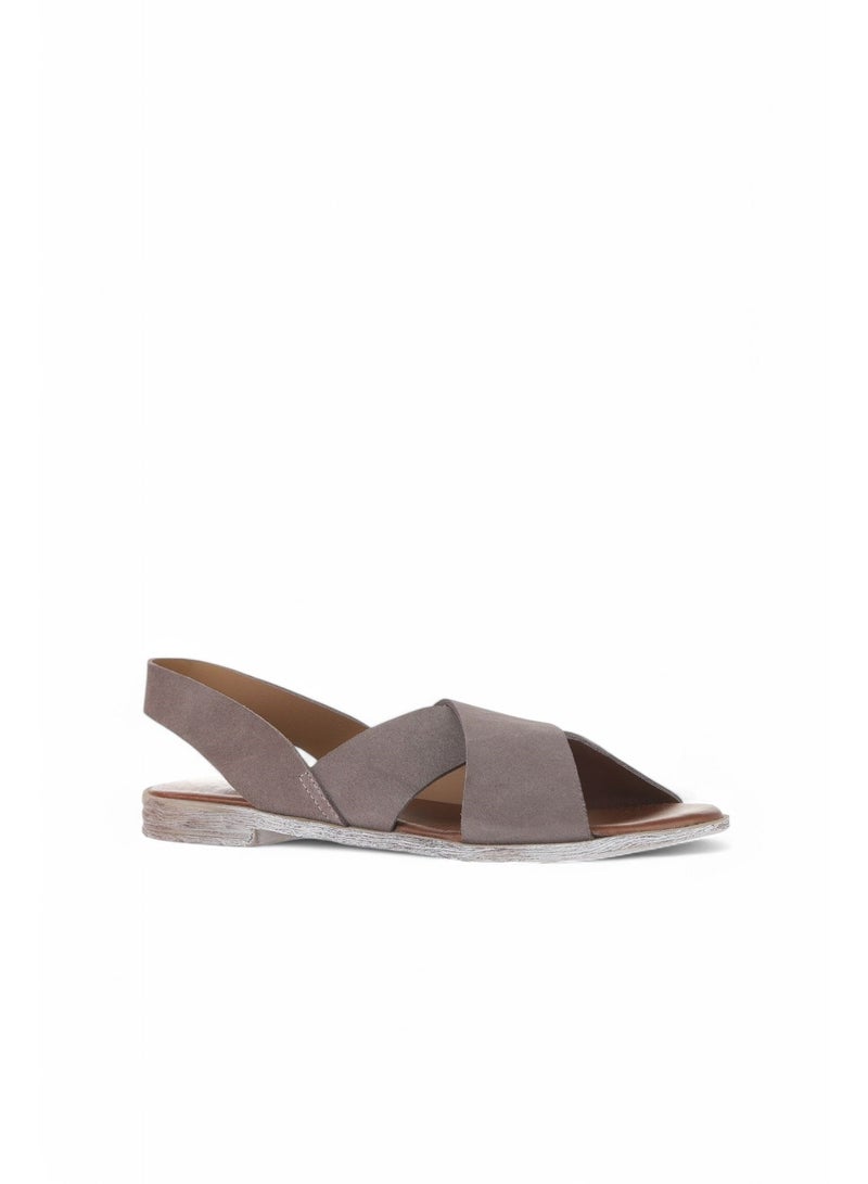 BUENO Women's Taupe Suede Criss-Cross Slingback Sandals – Flat Sole with Distressed White Finish - Image 2