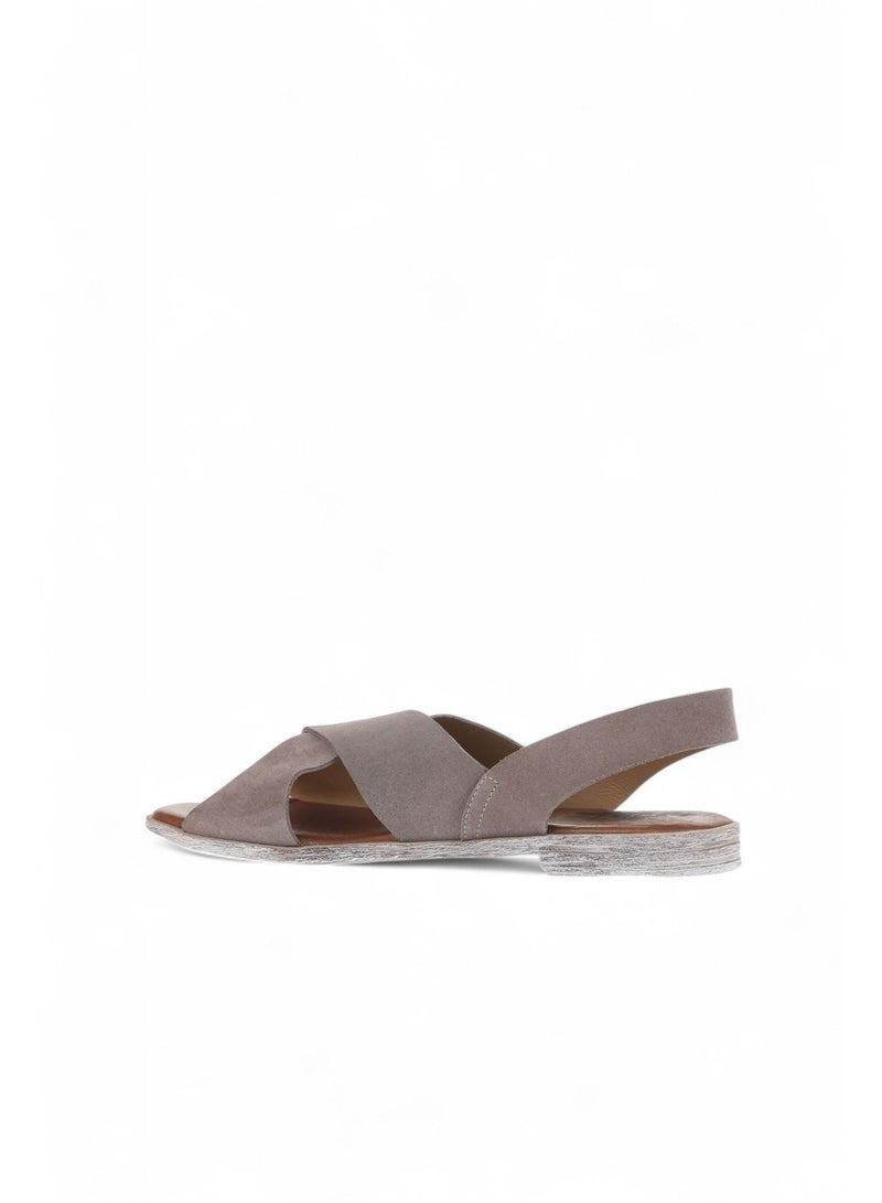 BUENO Women's Taupe Suede Criss-Cross Slingback Sandals – Flat Sole with Distressed White Finish - Image 4