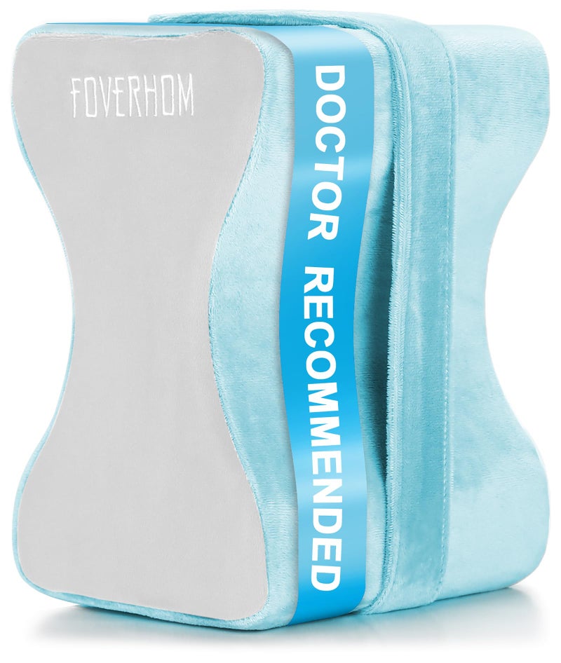 foverhom Memory Foam Knee PillowOrthopedic Leg Pillow for Sciatica ReliefBack Pain Pregnancy Leg Pain Hip Pain and Sciatica ReliefBlue
