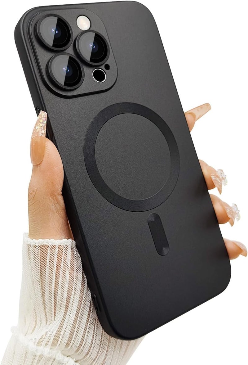 DIZORO Magnetic Case for iPhone 14 Pro Cover [Compatible with MagSafe][Built-in Camera Lens Protector] Slim Soft Silicone Bumper Shockproof Metallic Luster Back Cover Phone Cases (Black) - Image 1
