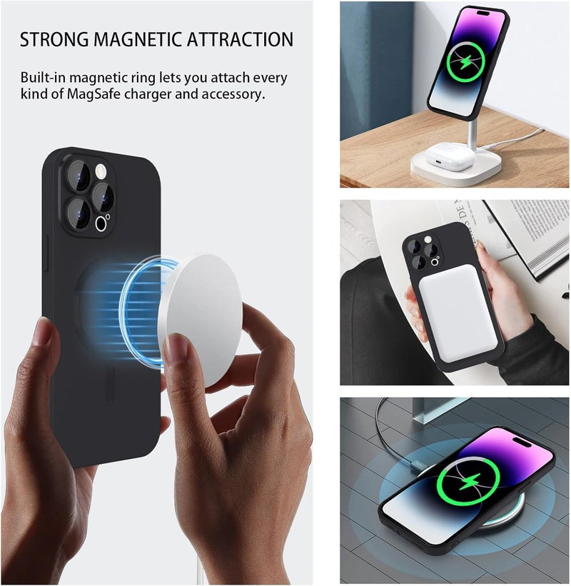 DIZORO Magnetic Case for iPhone 14 Pro Cover [Compatible with MagSafe][Built-in Camera Lens Protector] Slim Soft Silicone Bumper Shockproof Metallic Luster Back Cover Phone Cases (Black) - Image 5