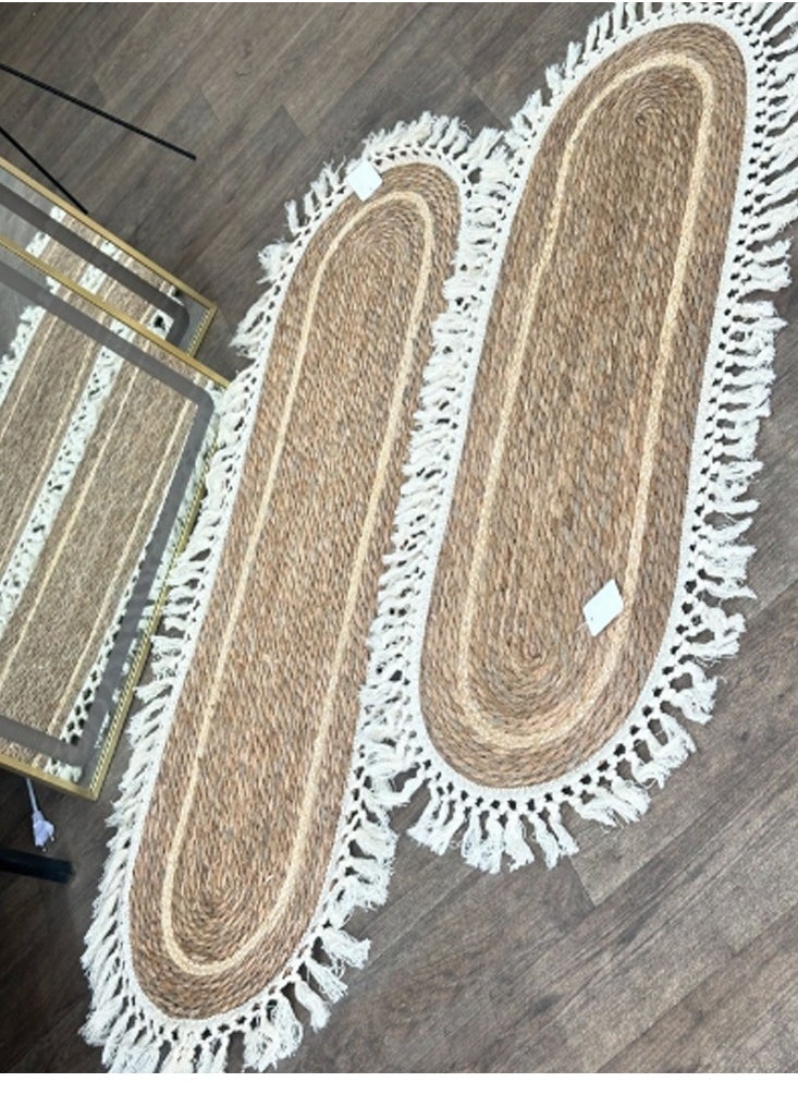 Generic FFD Handwoven Oval Jute Area Rug with White Line & Fabric Border – Natural Fiber Carpet in White Stripes, Rustic Farmhouse Style for Living Room, Bedroom, Entryway – Eco-Friendly & Durable Floor Décor  - Image 4