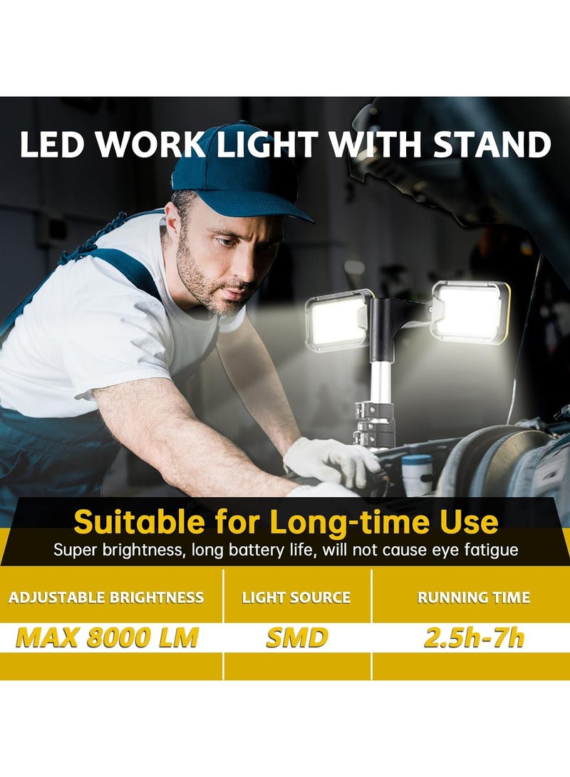 بلو فاير مصباح عمل ليد قابل لإعادة الشحن 8000 لومن مع حامل ثلاثي – إضاءة محمولة لاسلكية متعددة الاستخدامات للداخل والخارج – 3 أوضاع إضاءة، رؤوس قابلة للتعديل 180° و270°، شحن USB-C، مقاوم للماء IP44، بطارية 4400 مللي أمبير - Image 5