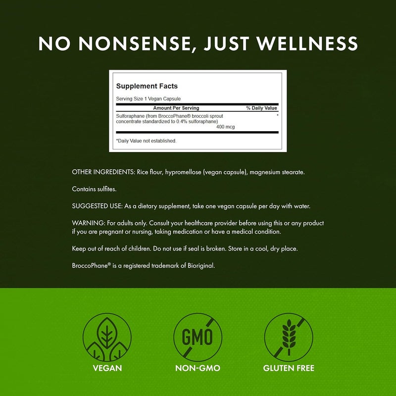 Swanson Sulforaphane  Broccoli Sprout Extract Supporting Cellular GI Tract and Liver Health  Natural Supplement Standardized to 04 Sulforaphane  60 Veggie Capsules 400mcg Each - Image 3