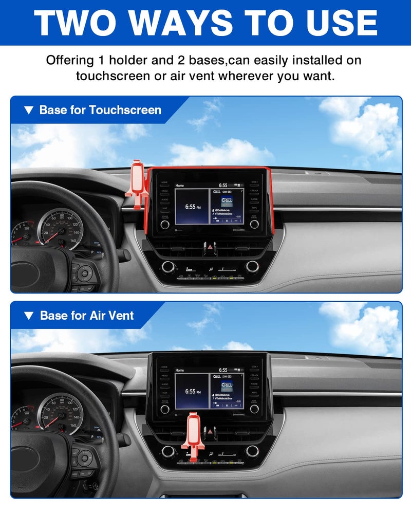 Autorder Car Phone Holder for Toyota Corolla 2019-2025/Corolla Cross 2022-2025 Accessories Air Vent Screen Fixed Clip 360° Rotation Cell Phone Mount Hands-Free with 2 Installation Methods(8 Inch) - Image 4