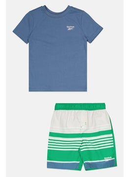 Reebok Kids Boy 2 Pieces Brand Logo T-Shirt And Shorts Set, Slate Blue/Green  - Image 1