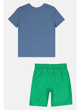 Reebok Kids Boy 2 Pieces Brand Logo T-Shirt And Shorts Set, Slate Blue/Green  - Image 3