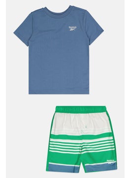 Reebok Kids Boy 2 Pieces Brand Logo T-Shirt And Shorts Set, Slate Blue/Green  - Image 4