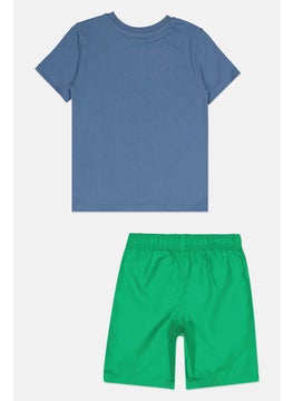 Reebok Kids Boy 2 Pieces Brand Logo T-Shirt And Shorts Set, Slate Blue/Green  - Image 2