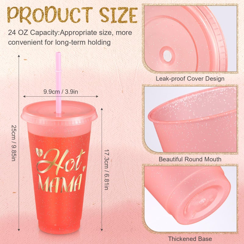 Baderke 12 Pcs Birthday Party Glitter Tumblers 24 oz Squad Plastic Tumblers with Lid and Straw for 20th 30th 40th 50th 60th Birthday Decorations Favor for Women Adults (Pink) - Image 2