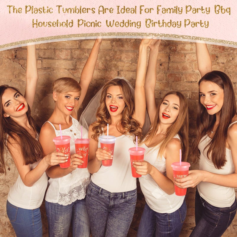 Baderke 12 Pcs Birthday Party Glitter Tumblers 24 oz Squad Plastic Tumblers with Lid and Straw for 20th 30th 40th 50th 60th Birthday Decorations Favor for Women Adults (Pink) - Image 5