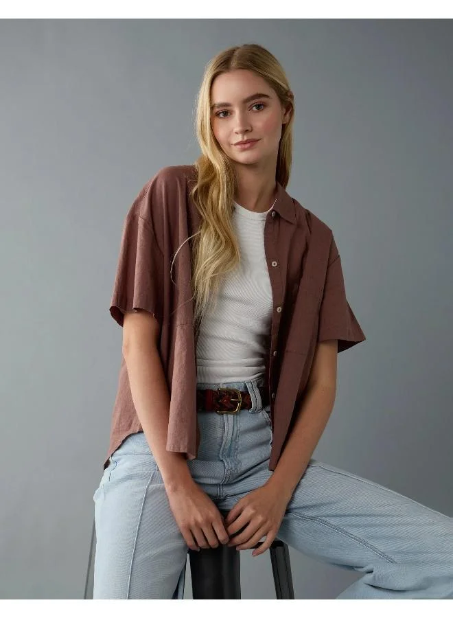 American Eagle AE Linen-Blend Button-Up Shirt