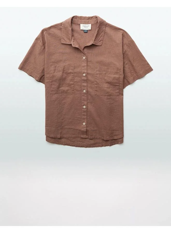 American Eagle AE Linen-Blend Button-Up Shirt