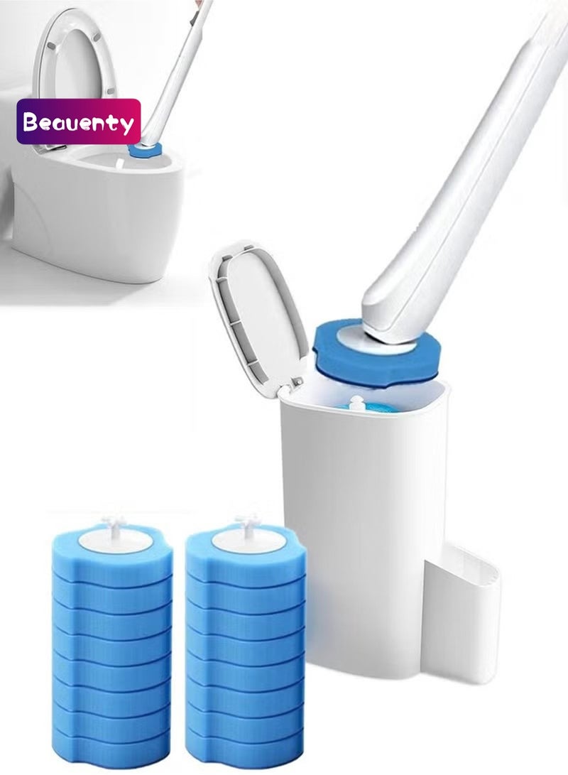 Beauenty Toilet Bowl Cleaning Brush, Disposable Brush Head with 16 Refills Dissolving Wands Replacement Sponge Brush Heads, Soft Toilet Cleaner Brush for Bathroom Cleaning - Image 1