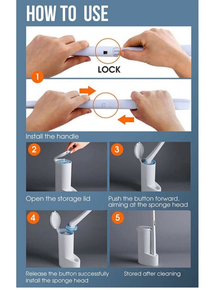 Beauenty Toilet Bowl Cleaning Brush, Disposable Brush Head with 16 Refills Dissolving Wands Replacement Sponge Brush Heads, Soft Toilet Cleaner Brush for Bathroom Cleaning - Image 4