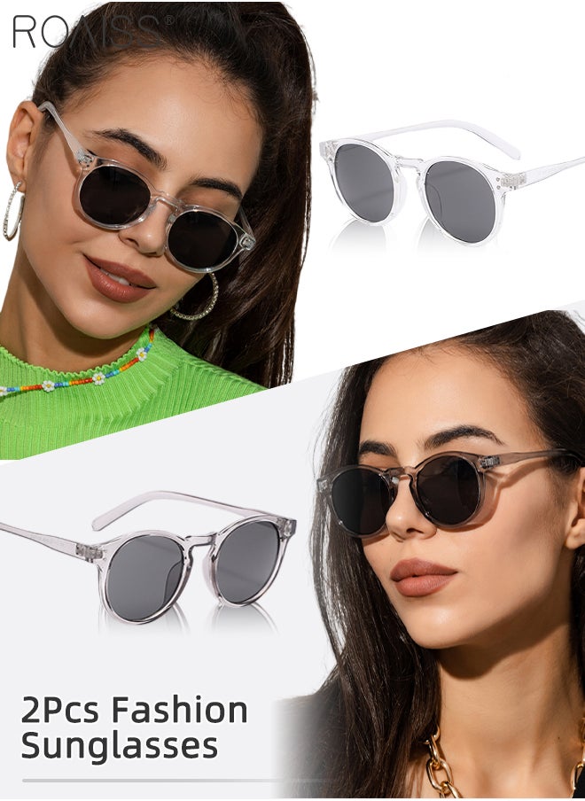 roaiss - 2Pcs Round Sunglasses for Men Women, UV400 Protection Sun Glasses, Fashion Decorative Eyewear for Outdoor Party Street Photography, Grey and Clear - Image 1