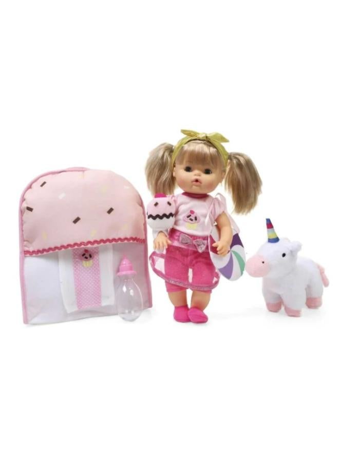 Bambalino Bambolina 36cm Nena Doll with Backpack with Plush Unicorn 