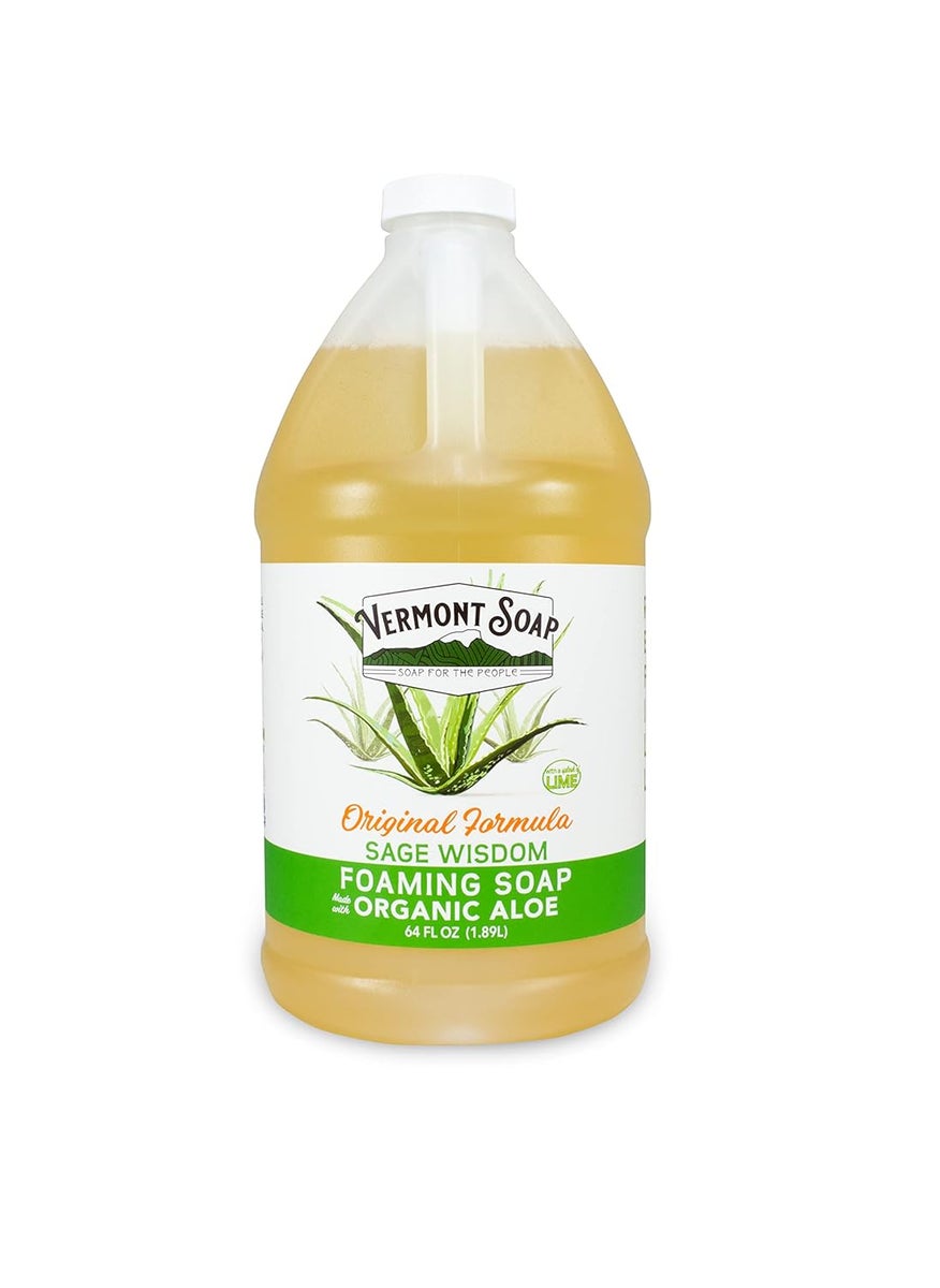 vermont soap - Vermont Soap Organic Sage Lime Wisdom Foaming Hand Soap - Natural Moisturizing Soap for Dry Skin - Fragrance Free Liquid Bathroom Hand Soap - Sage Lime Wisdom - 64 oz - Image 1