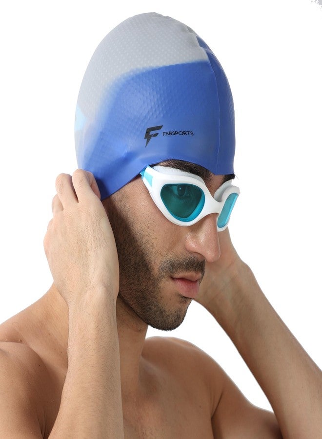 FABSPORTS Unisex Silicone Swim Cap - Easy-Fit Black Swimming Cap for Men, Women, Boys, Girls, and Kids - Ideal for all Hair Types - Long, Short - Image 1