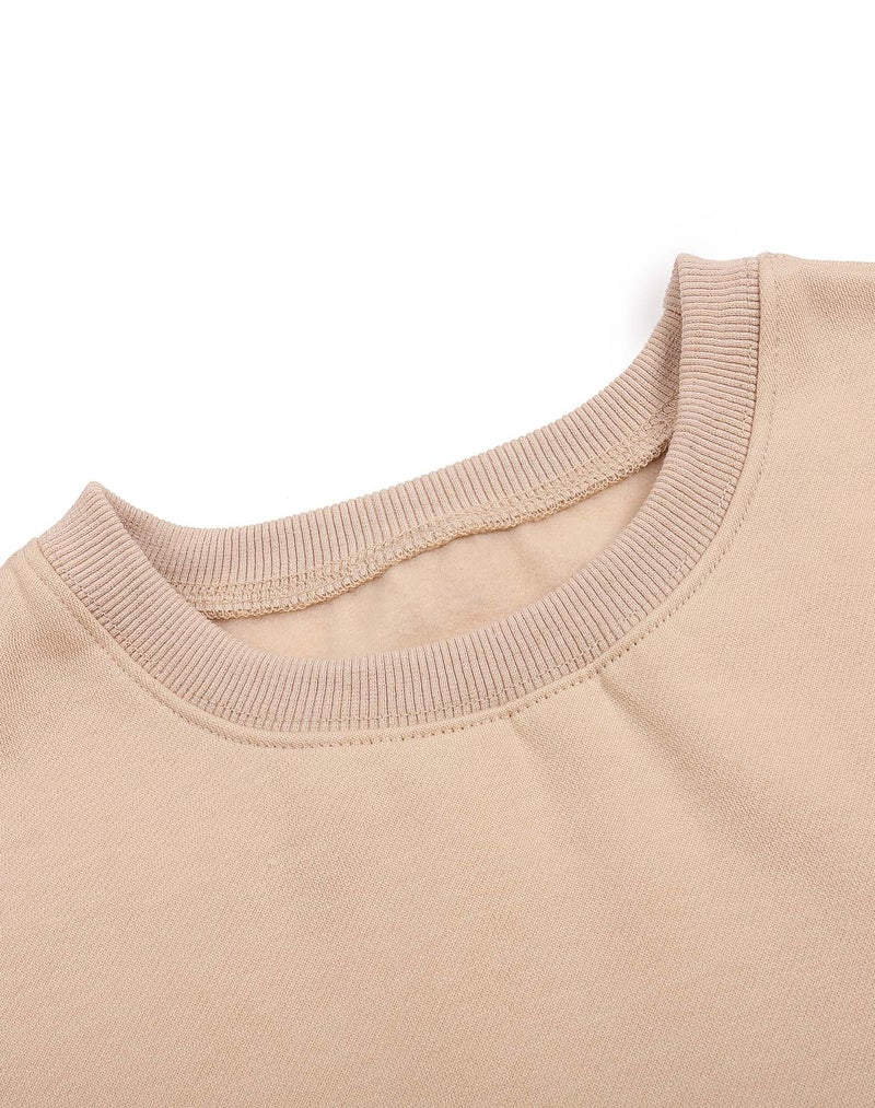 Joywayco Women's Long Sleeve Round Neck Cropped Sweatshirts Cute Loose Fit Pullover Tops (US, Alpha, Medium, Regular, Regular, Dark Khaki) - Image 4