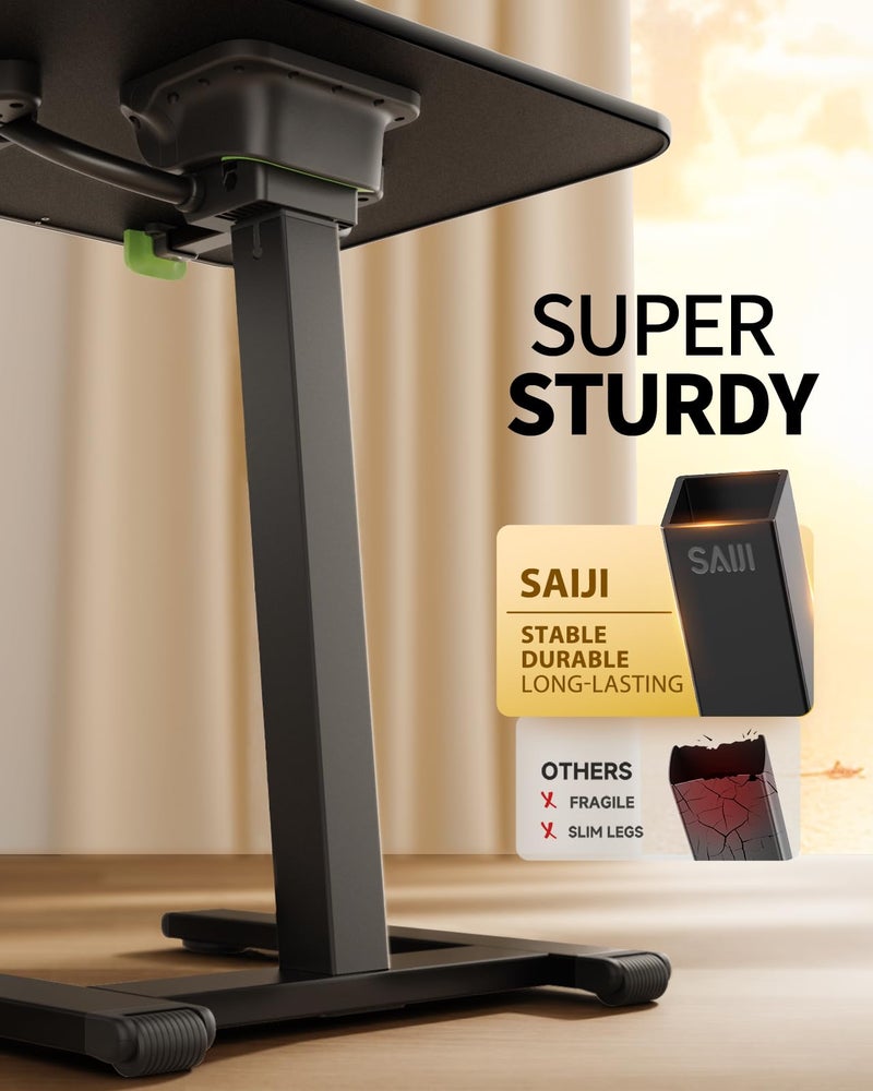 SAIJI Sturdy TV Tray Table with Wheels, Heavy Duty Metal TV Trays for Eating on Couch, Height & Angle Adjustable Desk for Bed, Sofa, Recliner, Portable Small Foldable Tables - Image 3