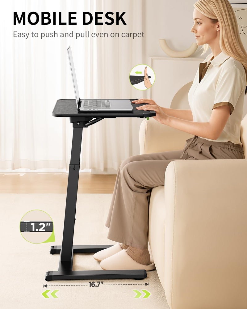 SAIJI Sturdy TV Tray Table with Wheels, Heavy Duty Metal TV Trays for Eating on Couch, Height & Angle Adjustable Desk for Bed, Sofa, Recliner, Portable Small Foldable Tables - Image 5