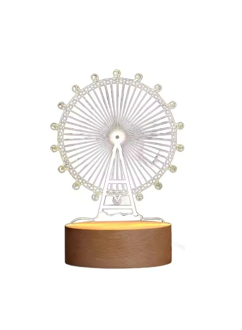 Ferris Wheel 3D LED Lamp White Decorative Night Light - Image 1