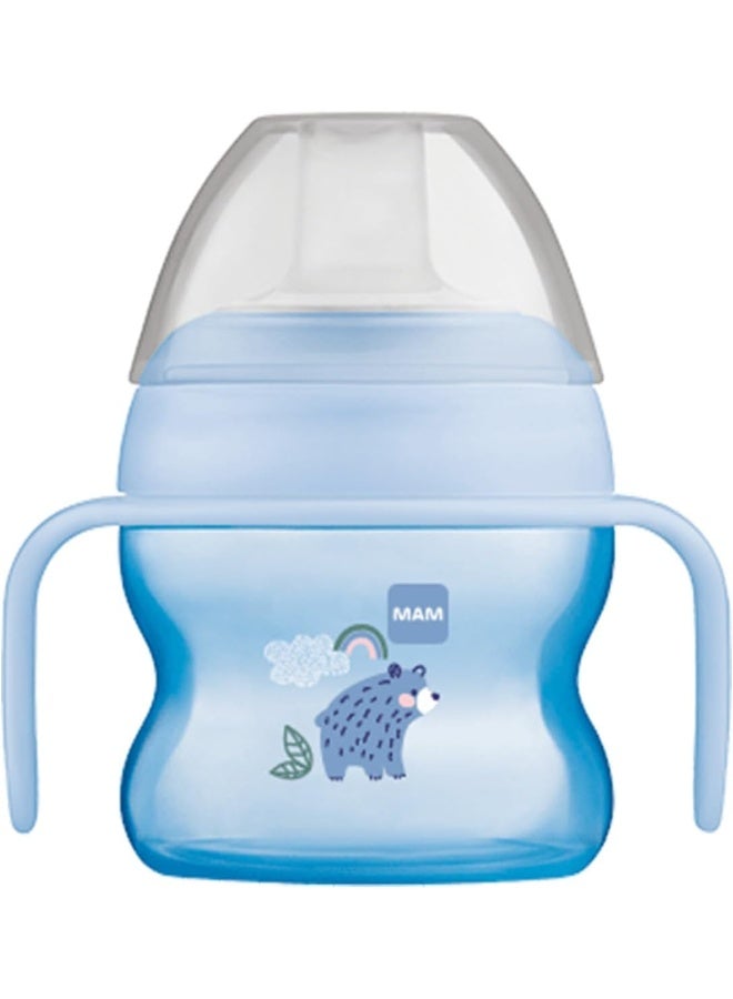 MAM Starter Cup (1 Count), MAM Sippy Cup, Drinking Cup with Extra-Soft Spill-Free Spout and Non-Slip Handles, for Boys 4+ Months, Five Ounces, Blue - Image 1