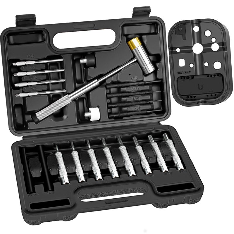 BESTNULE Punch Set, Pin Punches, Punch Tool, Roll Pin Punch Set, Made of High Quality Metal Material Including Punches and Hammer, Mechanical Repair Tool, with Organizer Storage Box (with Bench Block) - Image 1