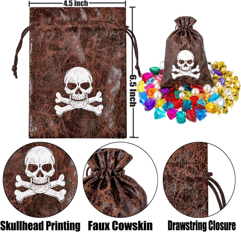 RICHNESS Pirate Loot Bags Goodie Bags with Drawstring 4.5 x 6.5 Inches Faux Cow Skin Pirate Treasure Bags for Pirate Party Favors Pack of 12 - Image 2