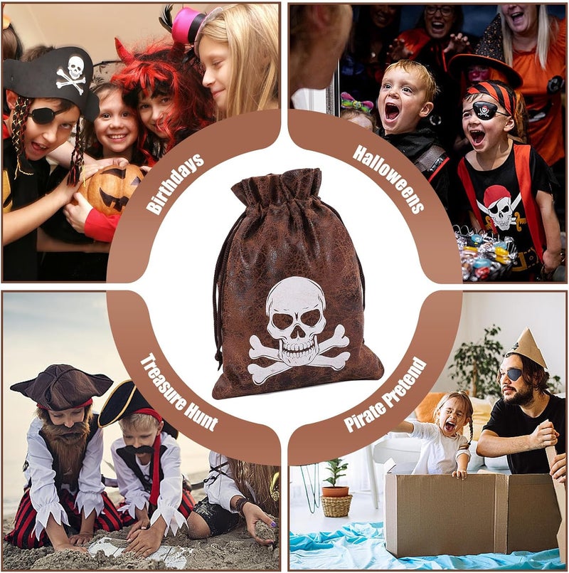 RICHNESS Pirate Loot Bags Goodie Bags with Drawstring 4.5 x 6.5 Inches Faux Cow Skin Pirate Treasure Bags for Pirate Party Favors Pack of 12 - Image 3