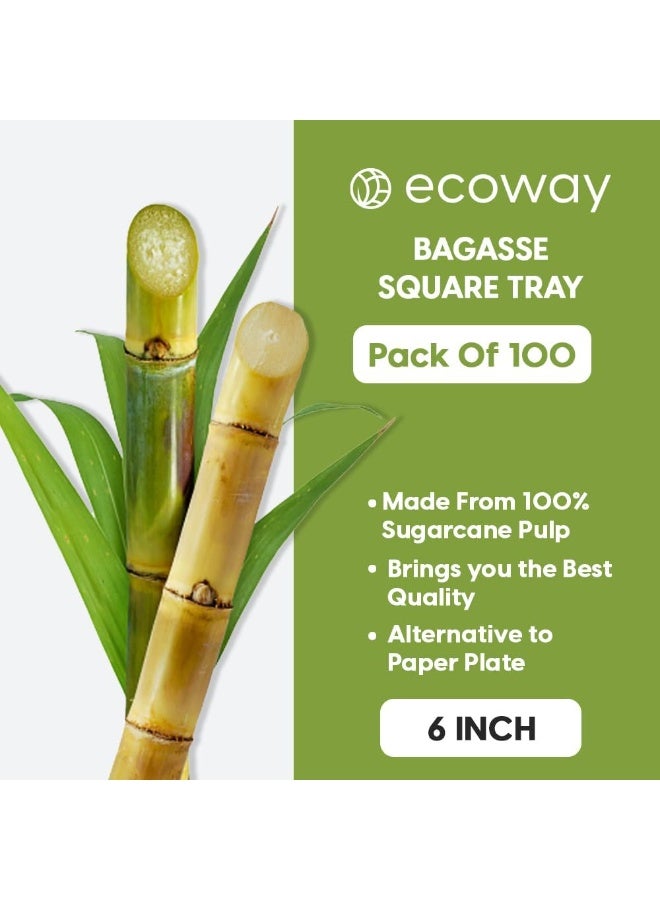 ايكواي Ecoway [6 Inch Square Plate Pack Of 100] White Color- Disposable Plates Made With Bagasse Sugar Canes Microwave & Freeze Safe, Compostable & Biodegradable Dinner Plates, Strong Everyday Tableware - Image 2