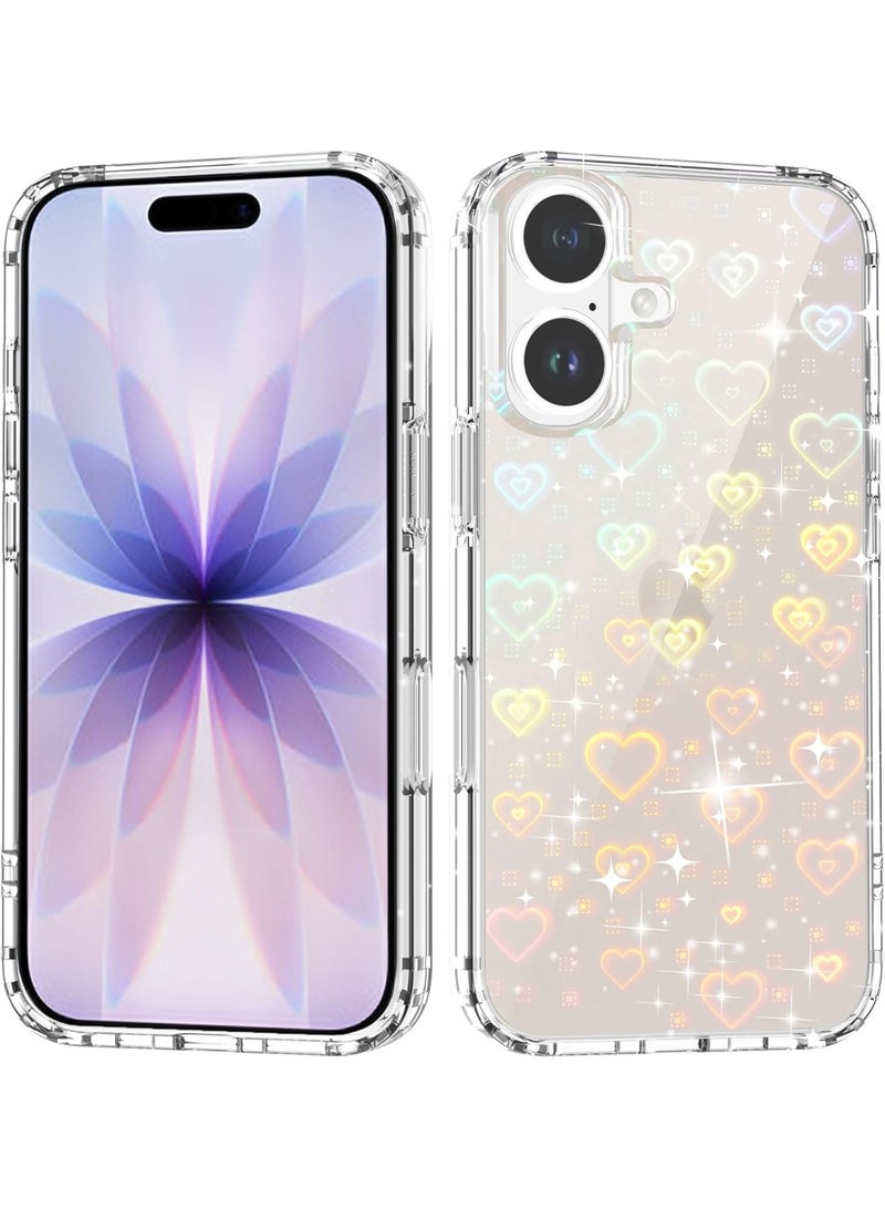 جراب لهاتف آيفون 17، شفاف، لامع، بنمط قلب ثلاثي الأبعاد بتقنية الليزر، للنساء والفتيات، جراب حماية صلب مقاوم للاصفرار مصنوع من البولي كربونات لهاتف أبل 6.3 بوصة - Image 1