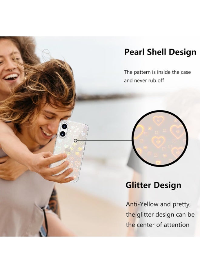 جراب لهاتف آيفون 17، شفاف، لامع، بنمط قلب ثلاثي الأبعاد بتقنية الليزر، للنساء والفتيات، جراب حماية صلب مقاوم للاصفرار مصنوع من البولي كربونات لهاتف أبل 6.3 بوصة - Image 3