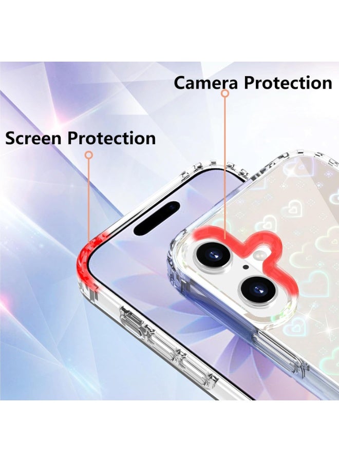 جراب لهاتف آيفون 17، شفاف، لامع، بنمط قلب ثلاثي الأبعاد بتقنية الليزر، للنساء والفتيات، جراب حماية صلب مقاوم للاصفرار مصنوع من البولي كربونات لهاتف أبل 6.3 بوصة - Image 4