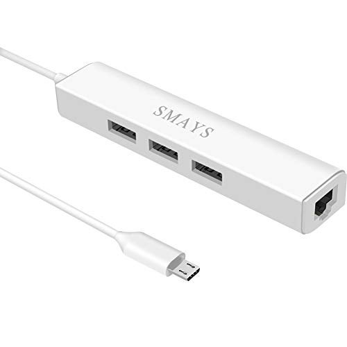 Smays Wired Ethernet Adapter for Fire Stick Basic/2nd/4k/Lite/Cube, Google Chromecast Ultra, Tivo Stream 4K - Micro USB OTG Cable, 3 USB 2.0 Hub with Power DC - Image 1