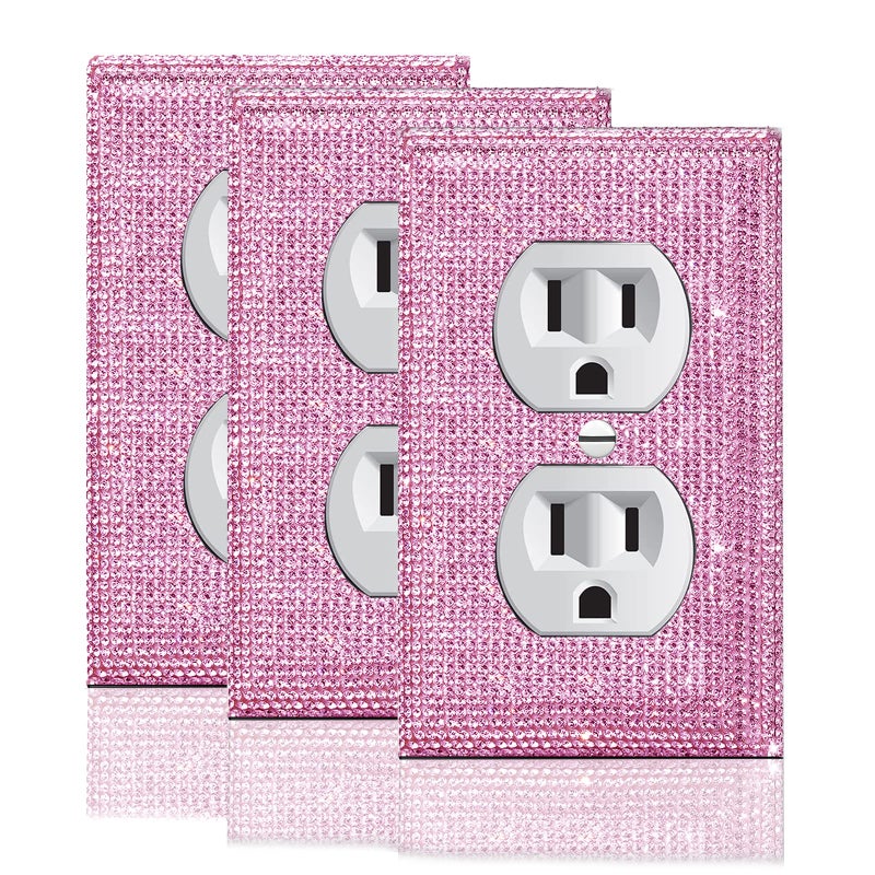 Gaocai 3 Pcs Silver Shiny Pink Rhinestones Light Switch Cover Plate Durable Gold Outlet Cover Decorative Switch Plates And Outlet Covers