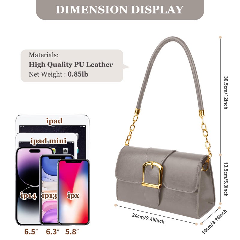 Gosect Shoulder Bag for Women, Faux Leather Women's Shoulder Handbags, Fashionable Tote Purses for Women with Removable Strap and Zipper Closure (Grey) - Image 3