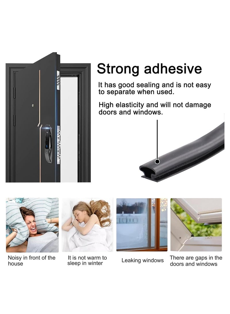 Weather Stripping Door Seal Strip, 600cm Black D Shape Door Rubber Weather Seal Strip, Self-Adhesive Rubber Door Insulation Weather Strip, Sound Proof Door Strips for Door Frame Window
