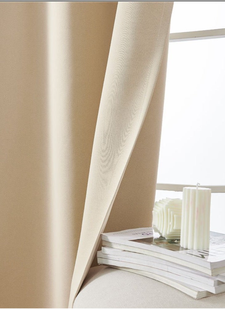 Home Box Living Room Blackout Curtain Dim Heat Insulation Curtain Top Curtain 2 Curtains (Ivory - 140 x 240 cm)  - Image 2