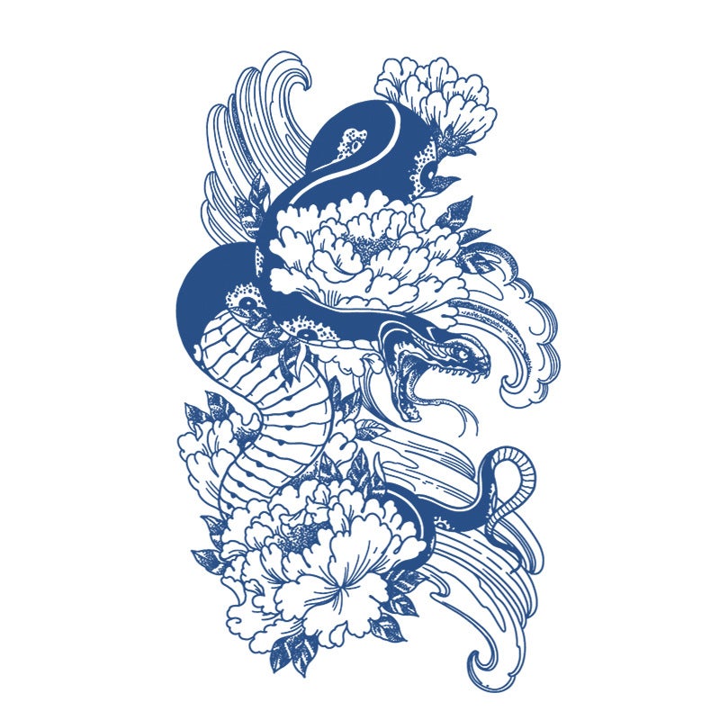 Generic Herbal Tattoo Sticker Snake Aggressive Flower Arm Male Dragon Dark Tape Chest Semi-permanent Reflective Simulation Waterproof Wash Not to Remove Snake (half arm 173) 