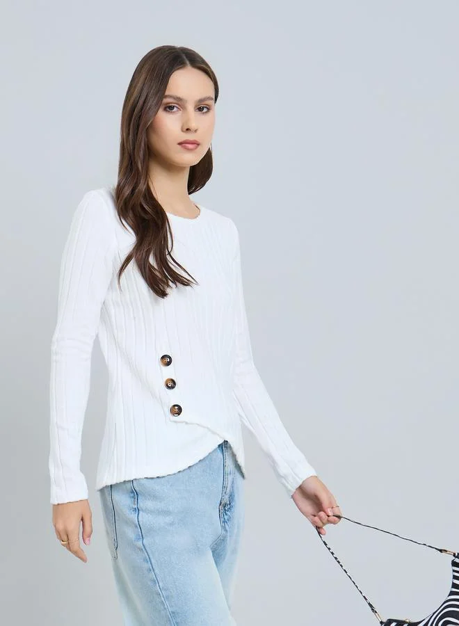 Take Two White Ribbed Button Side Detail Top