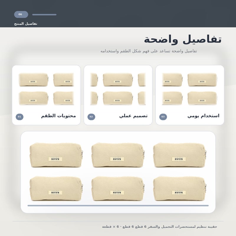 عبوة من 6 حقيبة مكياج صغيرة بسعة كبيرة وتنظيم عملي وكحقيبة صغيرة محمولة لـ المكياج وأدوات التجميل والتخزين اليومي أثناء السفر باللون أبيض منظم - Image 2