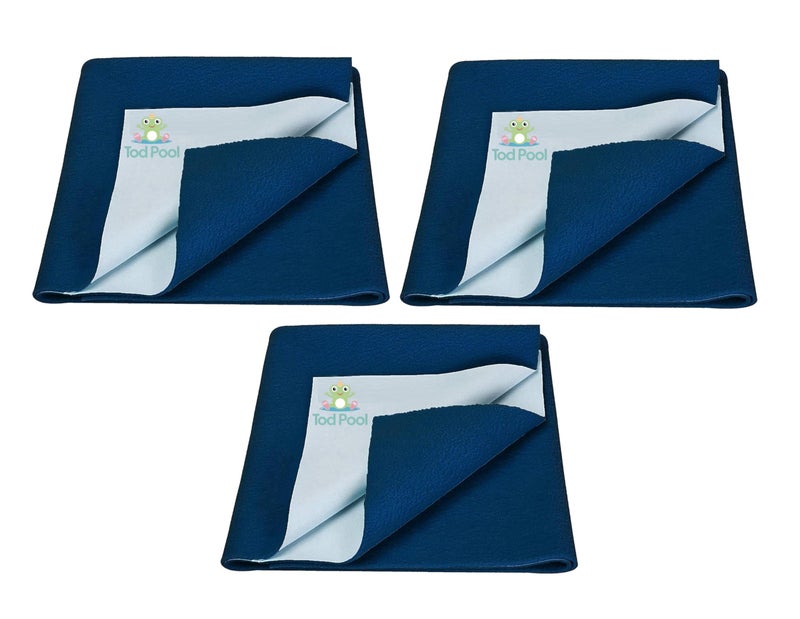 Tod PooL حامي سرير تويد بول القابل للتنفس | فليس مضاد للتكتل عالي الامتصاص قابل للغسل | ورقة مقاومة للماء سريعة الجفاف | ورقة حامي سرير للأطفال والبالغين (3، أزرق داكن، متوسط (70x100 سم)) - Image 1