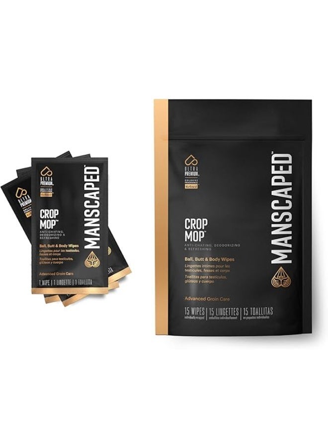 MANSCAPED® Crop Mop® On-The-Go Individually Wrapped Ball Wipes, Anti-Chafing Male Hygiene Body Wipes, Cleaning Wipe Designed for the Male Groin Area with Refreshing Aloe Vera, 15 Pack - Image 1