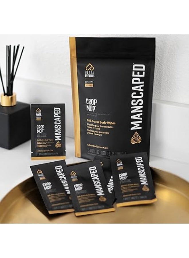 MANSCAPED® Crop Mop® On-The-Go Individually Wrapped Ball Wipes, Anti-Chafing Male Hygiene Body Wipes, Cleaning Wipe Designed for the Male Groin Area with Refreshing Aloe Vera, 15 Pack - Image 2