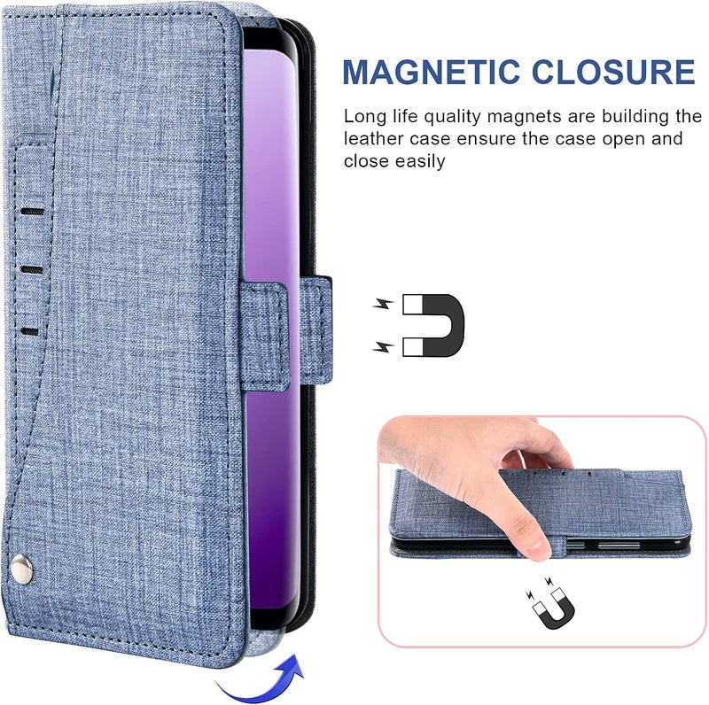 Asuwish Compatible with Samsung Galaxy S9 Wallet Case Tempered Glass Screen Protector and Leather Flip Cover Card Holder Stand Cell Accessories Phone Cases for Glaxay S 9 Edge 9S GS9 Women Men Blue - Image 5