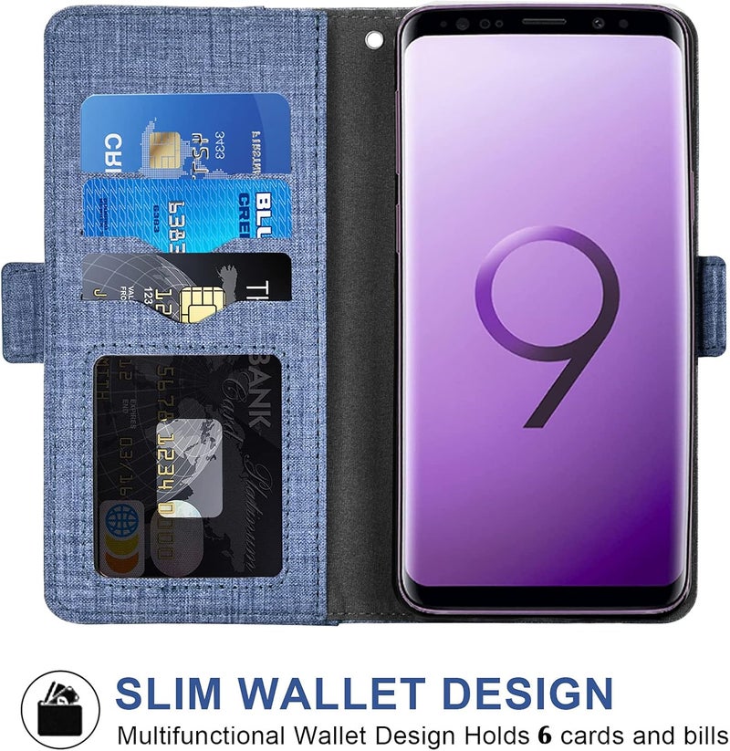 Asuwish Compatible with Samsung Galaxy S9 Wallet Case Tempered Glass Screen Protector and Leather Flip Cover Card Holder Stand Cell Accessories Phone Cases for Glaxay S 9 Edge 9S GS9 Women Men Blue - Image 3