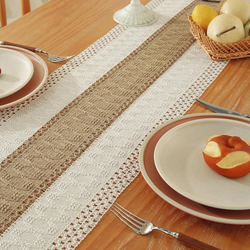 Boho Table Runner - Brown and White Tassel Home Decor, 72 Inches Long - Image 3